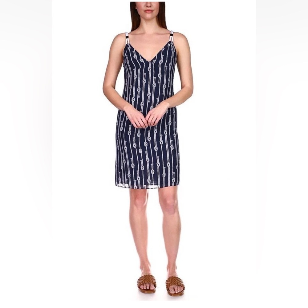 Michael Kors Women’s Midnight Bluewhite Spaced Sailor Striped Knot Print V-neck